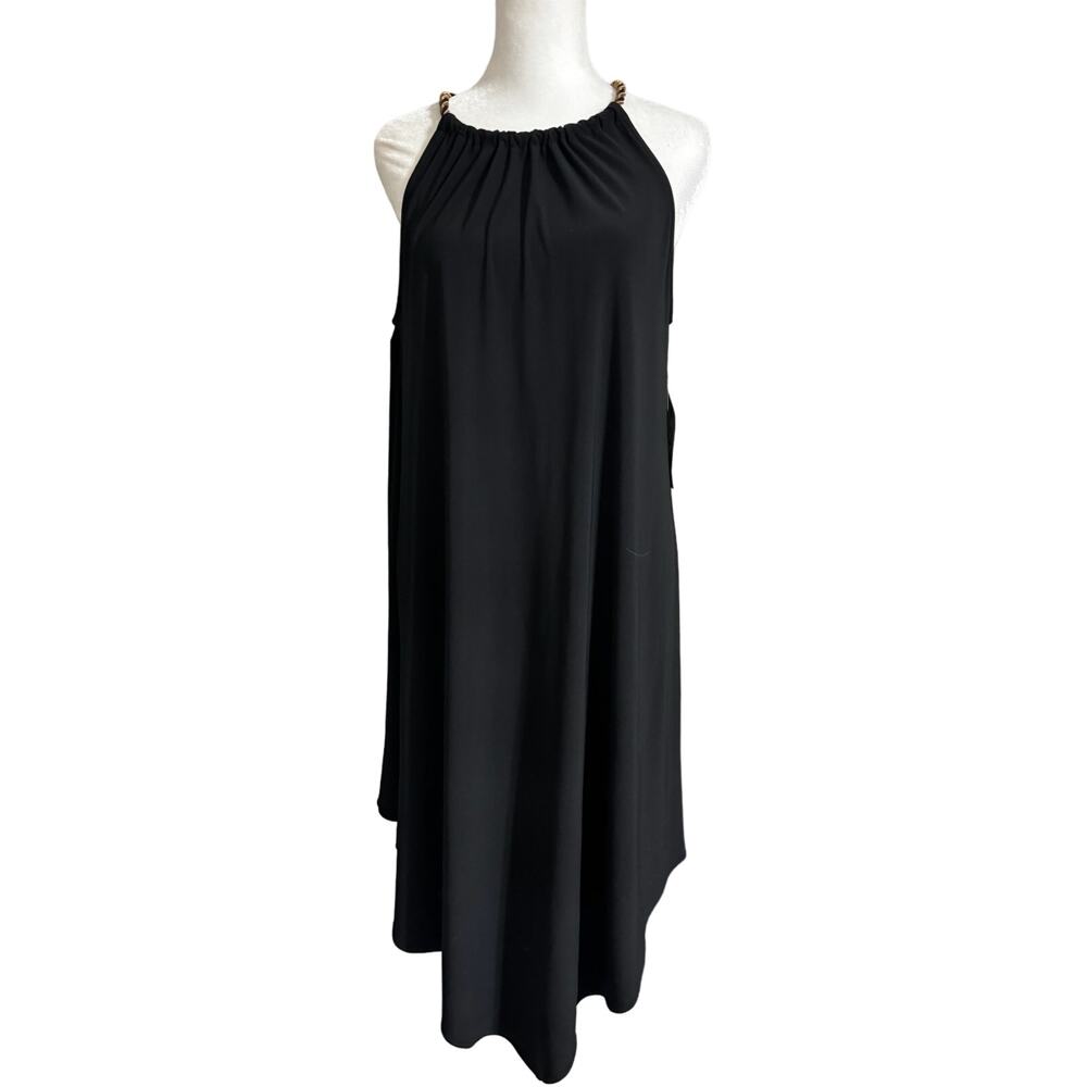 MSK Black Sleeveless Metallic Twisted Rope Halter Dress Medium